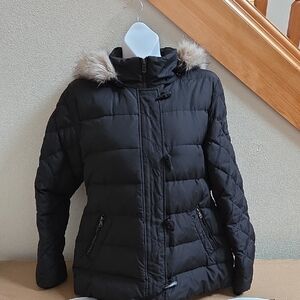 Ralph Lauren Black Puffer Jacket with Faux Fur Trim